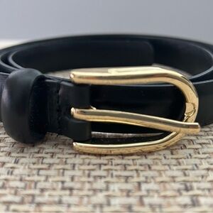 Zara Black Leather Belt with Gold Accents